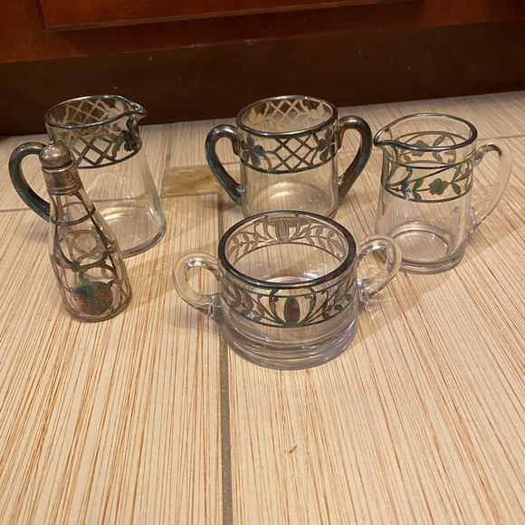 Elegant Glass Dining Set with Sterling Silver Accents Art Deco